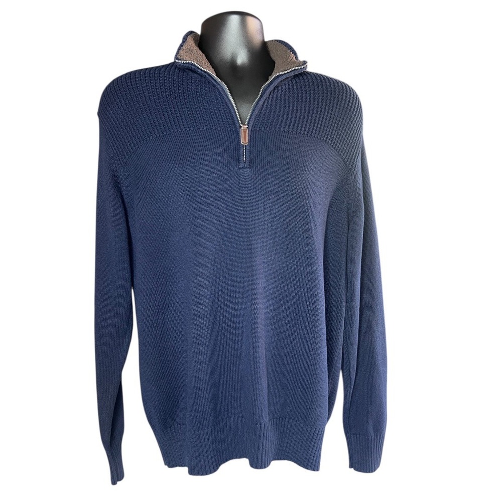 NWT Field & Stream Est. 1871‎ Men's ¼ Zip Navy Sweater Large Fleece-Lined Collar